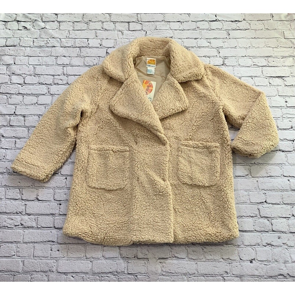 NWT C&C California Jacket Womens Size XL Teddy Bear Fur Coat Tan Beige Trench